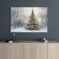 Winter Pine Forest Landscape Print, Snowy Christmas Tree Canvas Wall Art, Holiday Farmhouse Decor, Digital Download Christmas Present