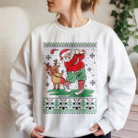 Humorous Reindeer Golfer Sweater, Golf Santa Christmas Sweatshirt, Holiday Golfing Graphic Crewneck, Ugly Christmas Golfer Pullover Present