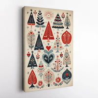 Nordic Holiday Tree Canvas Print, Scandinavian Folk Art Christmas Canvas, Folk Art Winter Wall Decor Canvas, Festive Christmas Home Present