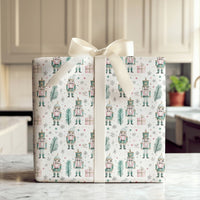 Pink and Teal Christmas Gift Wrap, Watercolor Nutcracker Wrapping Paper, Whimsical Holiday Soldier Wrapping Paper, Winter Wrapping Paper
