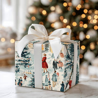 Nostalgic Holiday Gift Wrap, Vintage Winter Village Christmas Wrapping Paper, Retro Town Wrapping Paper, Festive Xmas Gift Wrap Roll
