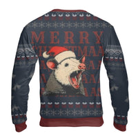 Humorous Trash Animal Holiday Crewneck, Screaming Possum Ugly Christmas Sweater, Sarcastic Possum Opossum Jumper, Xmas Humor Sweatshirt