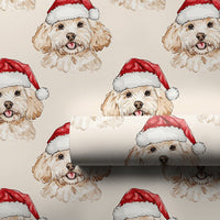Watercolor Dog Santa Hat Holiday Gift Wrap, Goldendoodle Christmas Wrapping Paper, Doodle Dog Xmas Wrapping Paper, Pet Lover Present Wrap