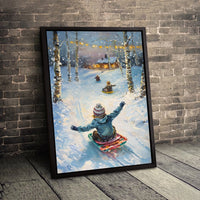 Snowy Forest Canvas Print, Winter Sledding Canvas Wall Art, Impressionist Winter Landscape Canvas, Comfy Holiday Home Decor, Christmas Present