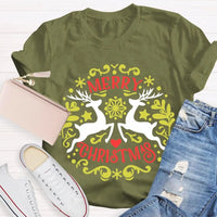 Festive Reindeer Holiday Graphic Tee, Christmas Elk T-Shirt, Winter Deer Shirt, Adorable Merry Christmas Animal T-Shirt, Xmas Apparel