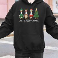 Adorable Festive Holiday Bird Hoodie, Humorous Christmas Goose Hoodie, Retro Winter Animal Graphic Hoodie, Comfy Xmas Hooded Sweatshirt, Present