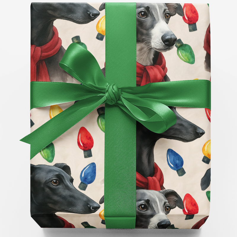 Watercolor Dog Gift Wrap, Greyhound Christmas Wrapping Paper, Holiday Dog Wrapping Paper, Festive Winter Gift Wrap