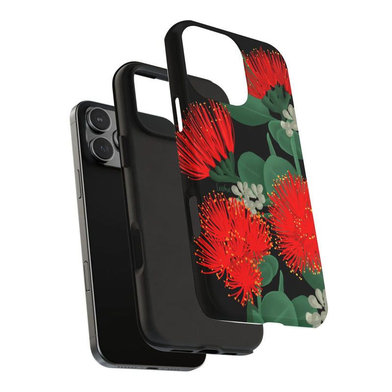 New Zealand Christmas Tree Art Cover, Pohutukawa Floral Samsung Case, Red Botanical Tough Case, Dual Layer Protective Phone Case