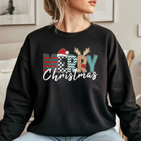 Festive Plaid Leopard Holiday Sweater, Merry Christmas Sweatshirt, Adorable Buffalo Plaid Crewneck, Comfy Winter Christmas Graphic Pullover