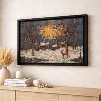 Winter Village Deer Canvas Wall Art, O Holy Night Canvas Print, Religious Christmas Holiday Wall Decor, Christian Seasonal Home Present