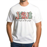 Plaid Candy Cane Christmas Shirt, Jesus the Reason for the Season T-Shirt, Christian Holiday Graphic Tee, Religious Faith Xmas Top