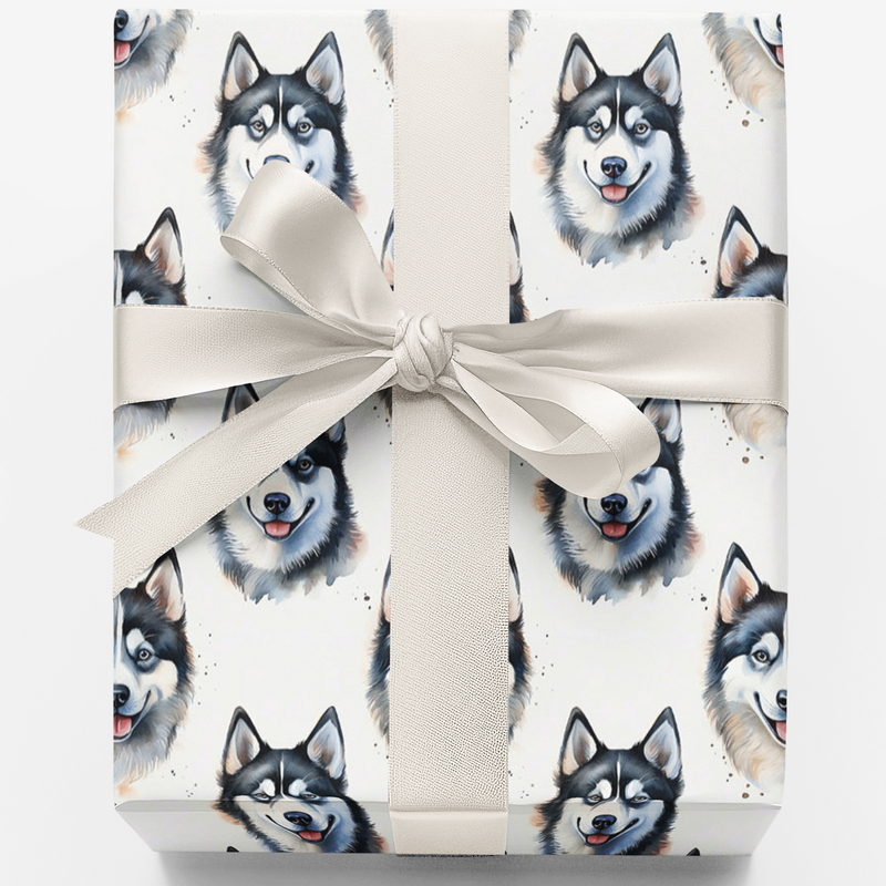Blue-Eyed Dog Gift Wrap, Siberian Husky Wrapping Paper, Adorable Husky Birthday Wrapping Paper, Dog Christmas Present Paper, Pet Lover Gift Wrap