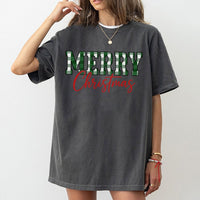 Green Buffalo Plaid Christmas Shirt, Merry Christmas T-Shirt, Retro Holiday Graphic Tee, Festive Winter Season Crewneck T-Shirt Present