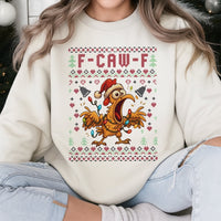 Screaming Chicken Holiday Sweatshirt, F-Caw-F Ugly Christmas Sweatshirt, Humorous Bird Humor Xmas Sweatshirt, Ugly Xmas Party Crewneck