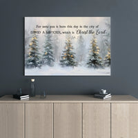 Snowy Winter Forest Christmas Scripture Poster, Luke 2:11 Bible Verse Wall Art, Christian Holiday Print, Digital Download Pine Decor