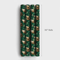 Dark Green Woodland Animal Wrapping Paper, Otter Christmas Holly Wrapping Paper, Adorable Otter Holiday Wrapping Paper, Nature Lover Gift Wrap