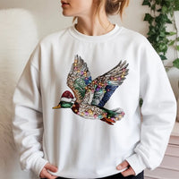 Santa Hat Duck Graphic Sweatshirt, Mallard Duck Christmas Sweatshirt, Rhinestone Duck Holiday Sweater, Festive Xmas Pullover Sweatshirt