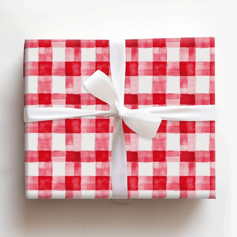 Watercolor Plaid Gift Wrap, Red Gingham Wrapping Paper, Rustic Check Wrapping Paper, Holiday Gift Wrap Roll, Christmas Present Paper