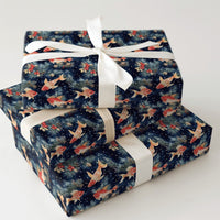 Winter Fish Gift Wrap, Goldfish Holiday Wrapping Paper, Pine Holly Berry Wrapping Paper, Navy Blue Xmas Gift Wrap, Aquatic Christmas Paper