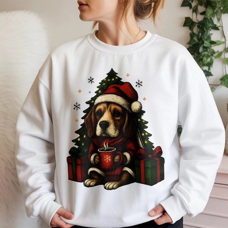 Adorable Santa Beagle Dog Sweatshirt, Beagle Christmas Sweatshirt, Retro Holiday Dog Lover Crewneck, Winter Puppy Pullover, Pet Owner Xmas Present