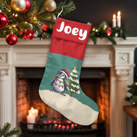 Santa Hat Holiday Stocking, Adorable Penguin Christmas Stocking, Personalized Christmas Stocking, Adorable Animal Stocking, Custom Kids Holiday Present