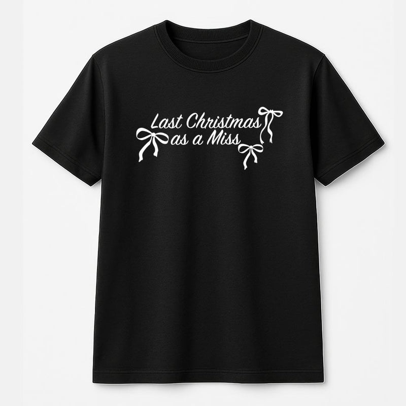 Elegant Bow Bride Tee, Last Christmas as a Miss Shirt, Future Mrs Holiday T-Shirt, Bridal Engagement Graphic Tee, Bride to Be Xmas Present