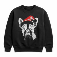 Santa Hat Dog Sweatshirt, Boston Terrier Christmas Sweatshirt, Adorable Puppy Holiday Sweatshirt, Winter Dog Lover Crewneck, Xmas Present