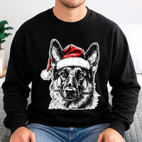 Santa Hat Dog Holiday Crewneck, German Shepherd Christmas Sweatshirt, Festive German Shepherd Xmas Sweater, Dog Lover Present