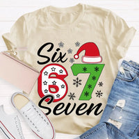 Festive Holiday Graphic Tee, Christmas Santa Hats Snowflakes T-Shirt, Adorable Winter Xmas Party Shirt, Retro Santa Snowflake Graphic T-Shirt