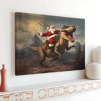 Humorous Dinosaur Christmas Wall Art, Santa Riding T-Rex Canvas Print, Humorous Santa TRex Canvas Decor, Unique Holiday Dino Present