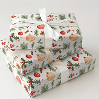 Holly Pine Holiday Gift Wrap, Watercolor Ornaments Christmas Wrapping Paper, Festive Xmas Wrapping Paper, Seasonal Present Gift Wrap Roll