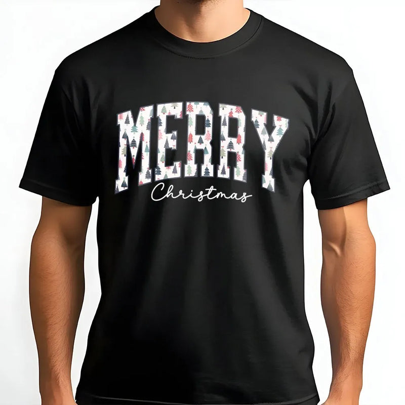 Retro Christmas Tree Varsity Shirt, Merry Christmas T-Shirt, Adorable Holiday Graphic Tee, Festive Winter Aesthetic Xmas Vacation T-Shirt