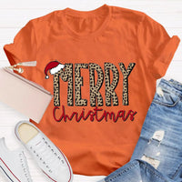 Cheetah Holiday Graphic Tee, Leopard Print Merry Christmas Teacher Shirt, Festive Animal Print Teacher Shirt, Teacher Xmas Present Tee
