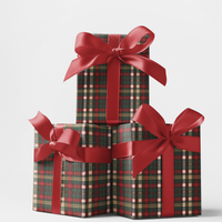 Festive Plaid Gift Wrap, Evergreen Tartan Wrapping Paper, Red Green Plaid Wrapping Paper, Rustic Christmas Gift Wrap, Holiday Paper Roll