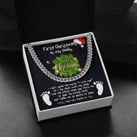 New Dad Message Card Chain, First Christmas Daddy Cuban Link Chain Necklace, Holiday Keepsake from Baby, Meaningful Dad Chain Jewelry