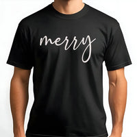 Cursive Script Holiday Typography Tee, Minimalist Merry Christmas T-Shirt, Adorable Simple Christmas Shirt, Winter Festive Outfit Present