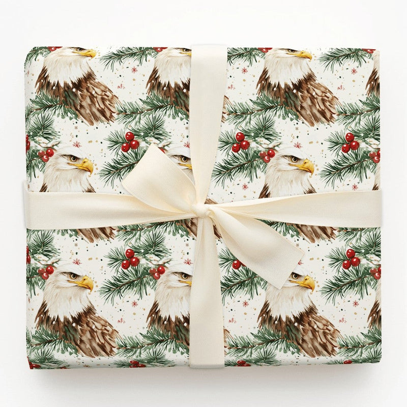 Watercolor Christmas Pine Gift Wrap, Patriotic Bald Eagle Wrapping Paper, Holly Berry Present Wrap, Winter Wildlife Holiday Gift Wrap