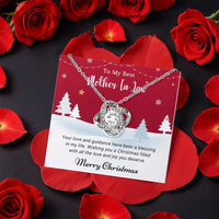 Holiday Love Knot Pendant, Mother-in-Law Christmas Love Knot Necklace, Sparkling CZ Crystal Necklace, Gold Finish Jewelry Present for Her
