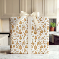 Watercolor Holiday Village Gift Wrap, Gingerbread Man Wrapping Paper, Festive Gingerbread Wrapping Paper, Adorable Christmas Wrapping Paper