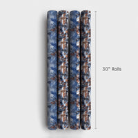 Watercolor Winter Town Gift Wrap, Snowy Village Christmas Wrapping Paper, Illuminated House Holiday Wrapping Paper, Comfy Festive Gift Wrap