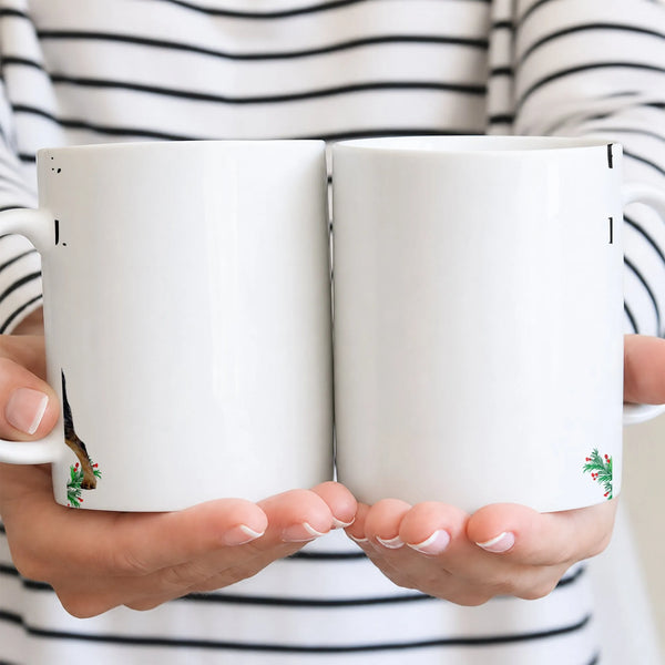 Festive Holiday Greenery Ceramic Mug, Christmas Wreath Coffee Mug, Winter Botanical Tea Mug, Seasonal Glossy Christmas Drinkw