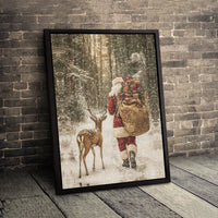 Snowy Winter Forest Canvas, Santa Claus and Reindeer Canvas Print, Christmas Holiday Wall Art, Festive Santa Canvas Art, Comfy Seasonal Decor