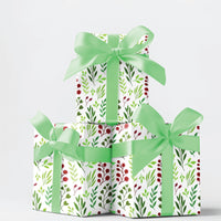 Red Berry Gift Wrap, Botanical Christmas Wrapping Paper, Green Leaf Winter Holiday Wrapping Paper, Festive Botanical Gift Wrap Roll, Xmas