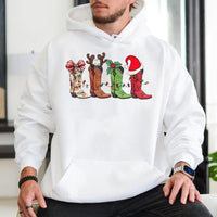 Cowboy Boot Holiday Hoodie, Western Christmas Hoodie, Cowgirl Winter Hooded Sweatshirt, Country Xmas Pullover Hoodie, Rodeo Holiday Present