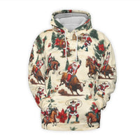Bull Riding Christmas Hoodie, Western Cowboy Santa Hoodie, Rodeo Holiday Sweatshirt, Country Xmas Graphic Hoodie, Festive Rodeo Present