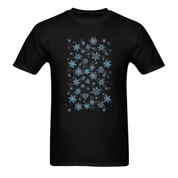 Winter Holiday Graphic Tee, Blue Snowflake Christmas Shirt, Two Sided Snowflake T-Shirt, Festive Xmas Seasonal Shirt, Mens Ho
