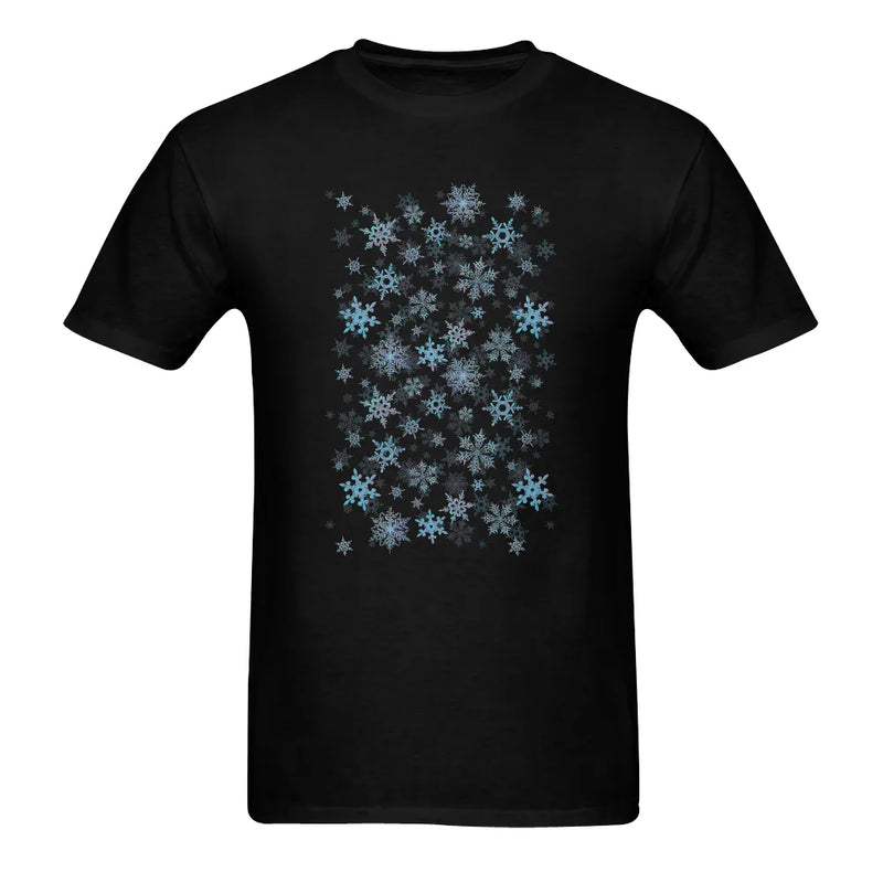 Winter Holiday Graphic Tee, Blue Snowflake Christmas Shirt, Two Sided Snowflake T-Shirt, Festive Xmas Seasonal Shirt, Mens Holiday Present