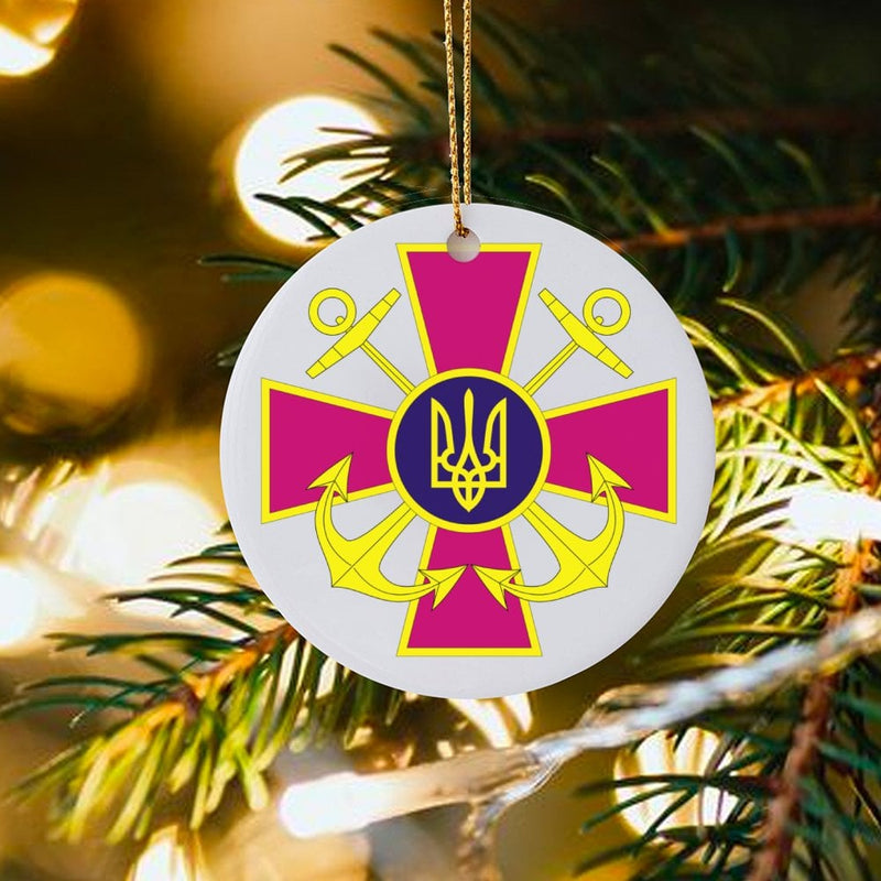 Tryzub Emblem Anchor Tree Ornament, Ukrainian Navy Ceramic Ornament, Ukrainian Heritage Ornament, Military Pride Christmas Present