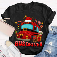 Santa Hat Holiday Bus T-Shirt, School Bus Driver Christmas Shirt, Humorous Xmas Transportation Staff Tee, Bus Driver Appreciation Present