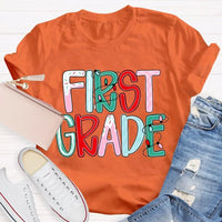 Custom Holiday Font 1st Grade Tee, Personalized First Grade Christmas Shirt, Teacher Student Xmas T-Shirt, Christmas Grade Shirt